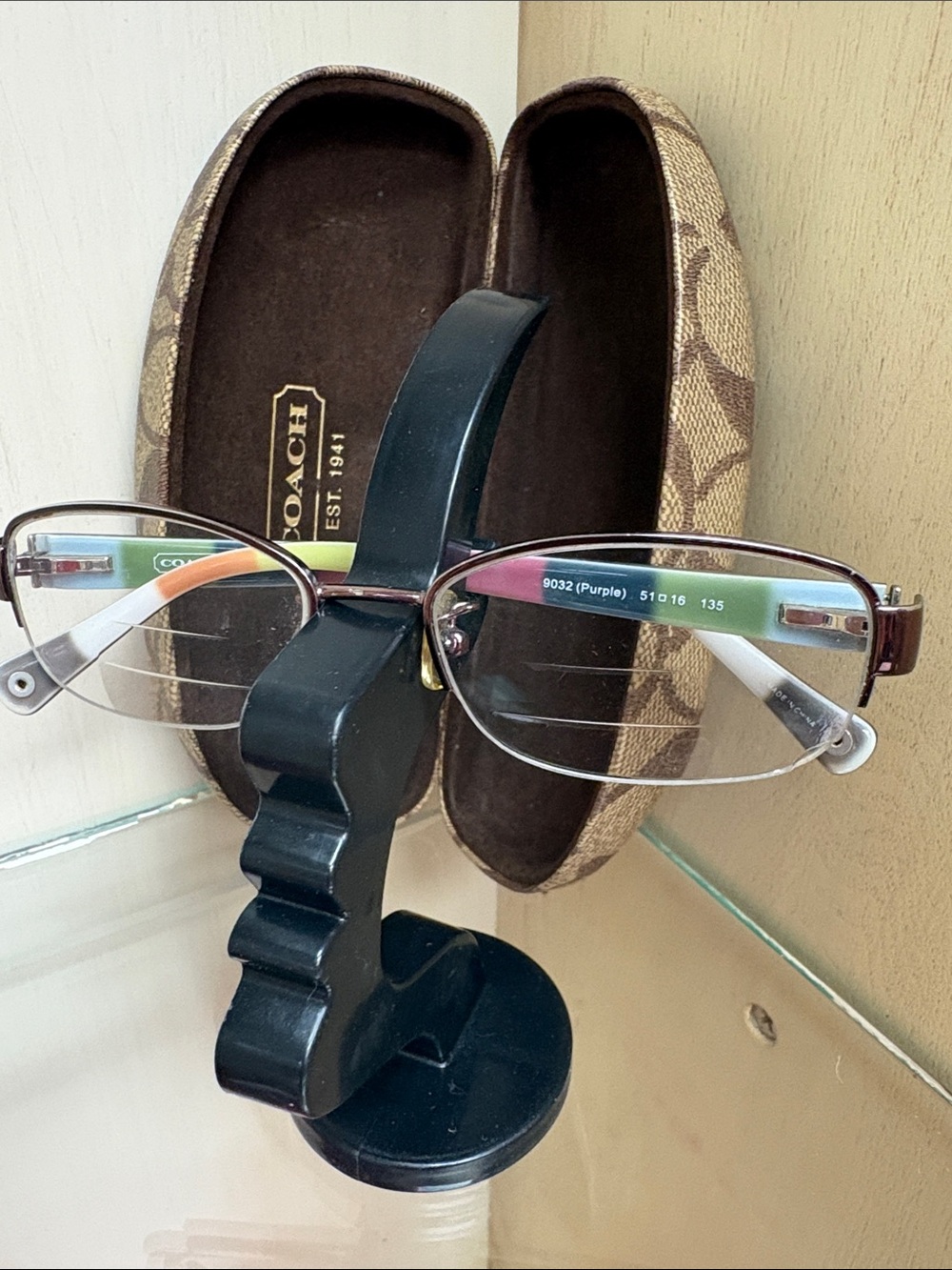 COACH Semi-Rimless Eyeglasses with Brown and Purple Accents with case